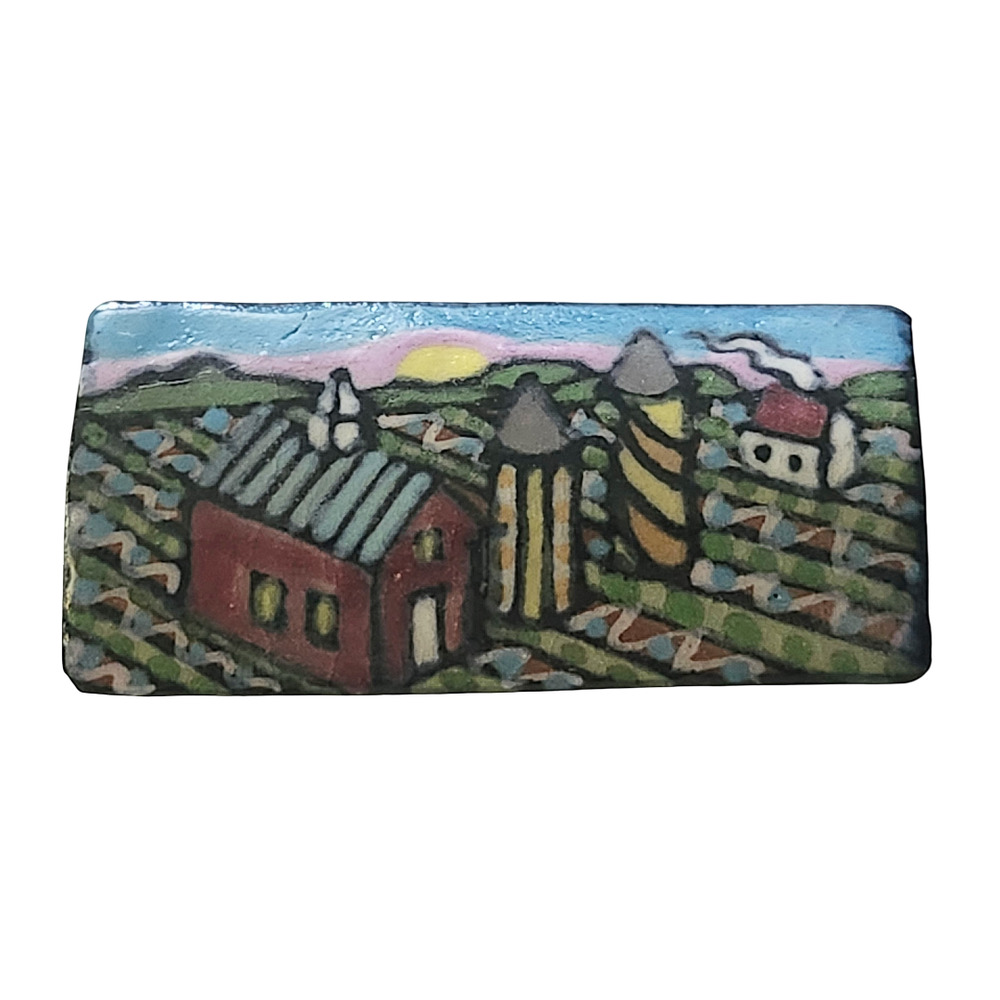 Vtg 1985 Mary Vaughn Blake MVB Stoneware Pottery Farm Pin Brooch